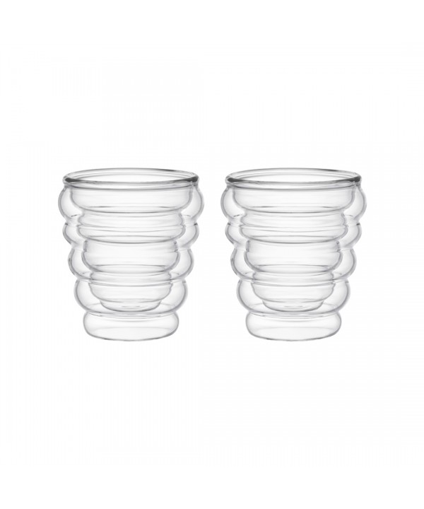 Double-walled tea and coffee cups wave design 250ml - set of 2