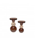 Mocha and amber glass bubble candlestick 8.5x8.5x13cm