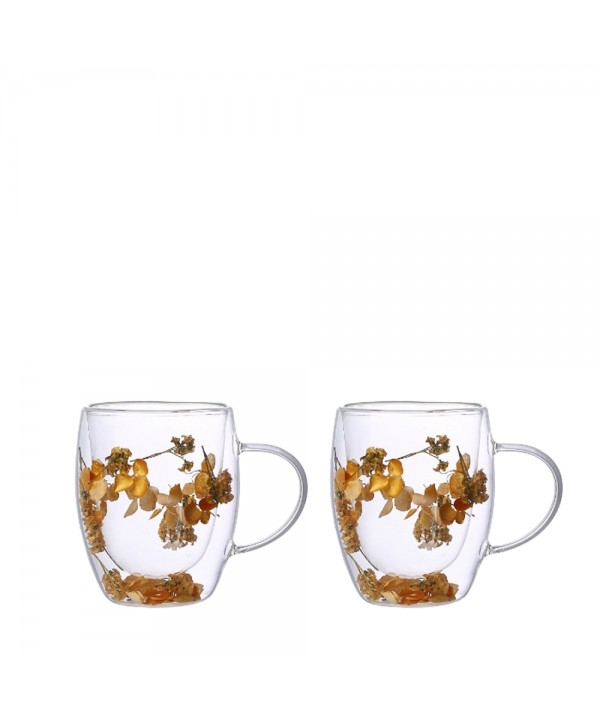 Tasses à thé double paroi fleurs dorées 350ml - lot de 2