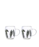 Double-walled teacups white and green flowers 350ml - pack of 2