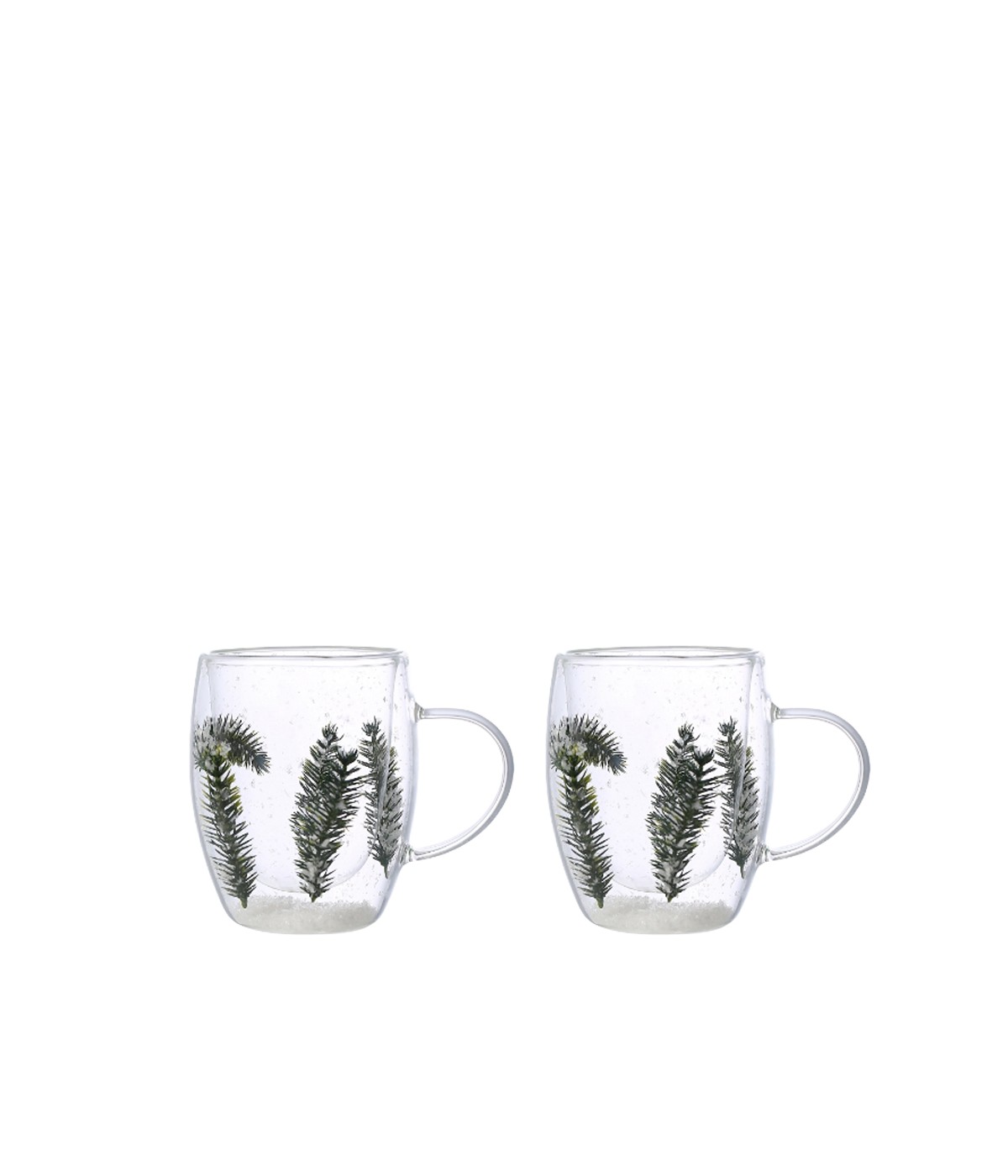 Double-walled teacups white and green flowers 350ml - pack of 2