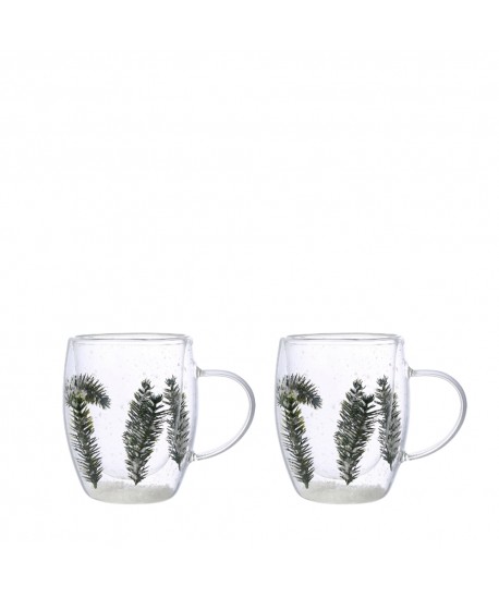 Double-walled teacups white and green flowers 350ml - pack of 2