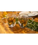Double-walled teacups white and green flowers 350ml - pack of 2
