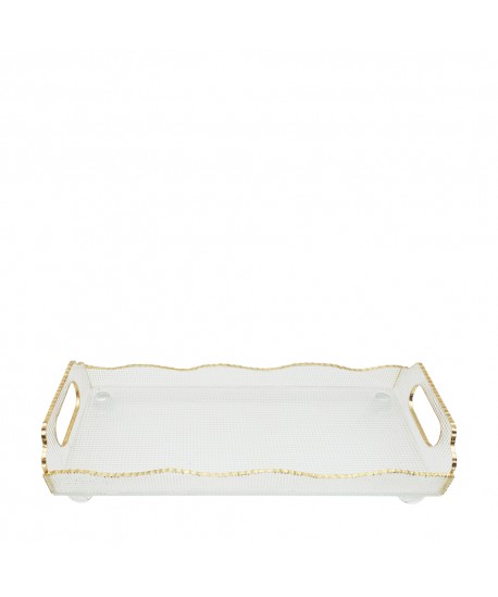 Plateau rectangulaire bord doré en verre 38x17.5x9.5cm