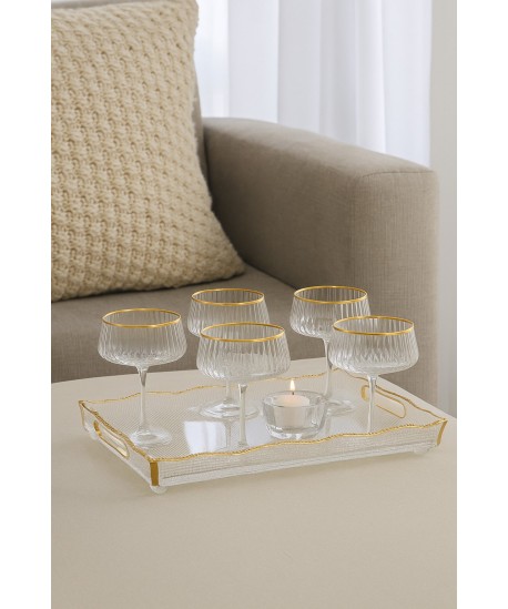 Plateau rectangulaire bord doré en verre 38x17.5x9.5cm