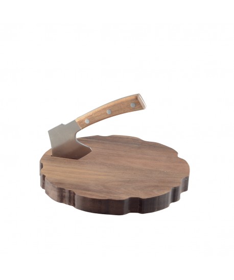 Cheese board with acacia hatchet