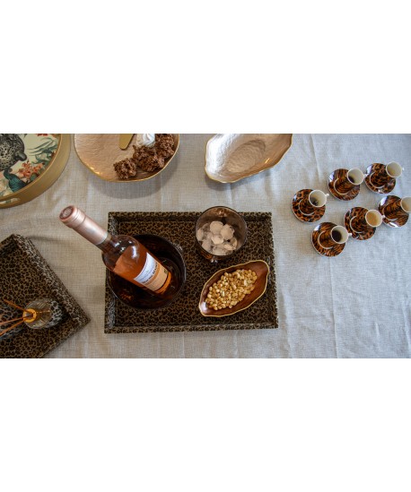 Coupelle ovale rose bord doré 34x19cm