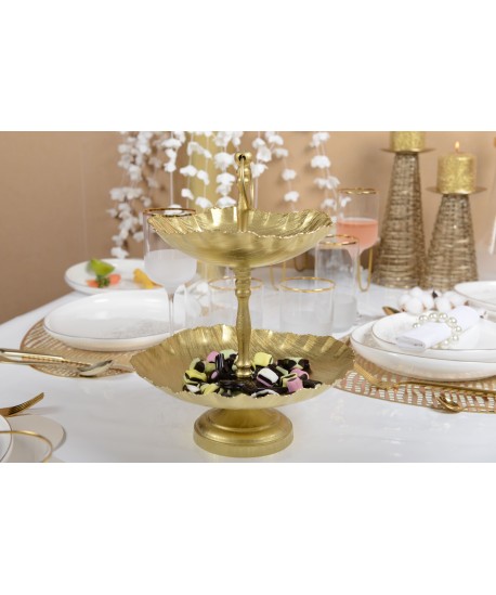 Matte gold 2-tier serving tray