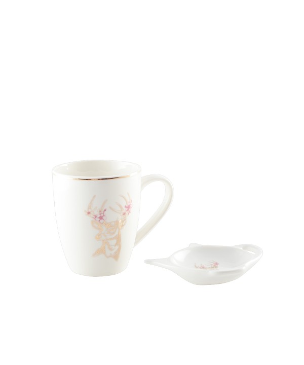Gold deer mug with tea rest