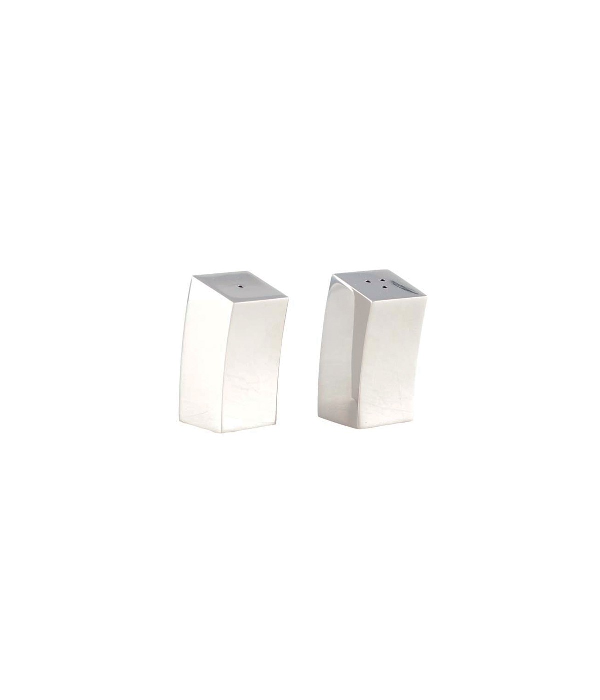 Silver leaning salt and pepper shakers 2.5x2.5x5.5cm