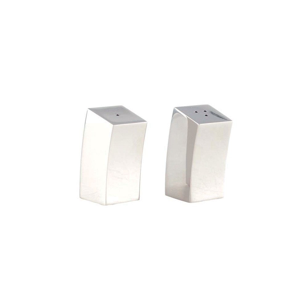 Silver leaning salt and pepper shakers 2.5x2.5x5.5cm