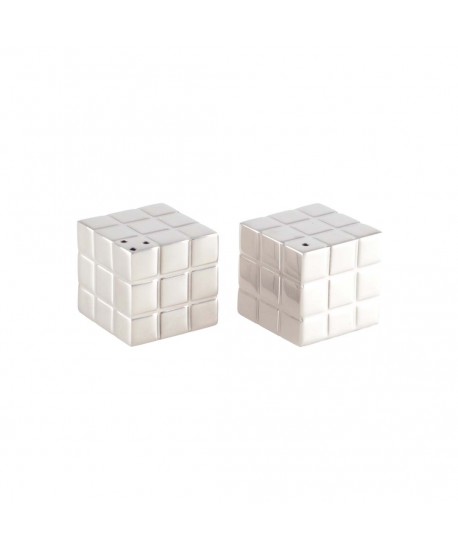 Silver Rubik's cube salt and pepper shakers 3x3x3cm