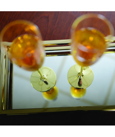 Glass champagne flutes with gold metal stem - set of 2