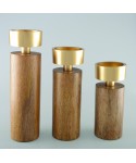 Wood and gold metal candlestick 23cm