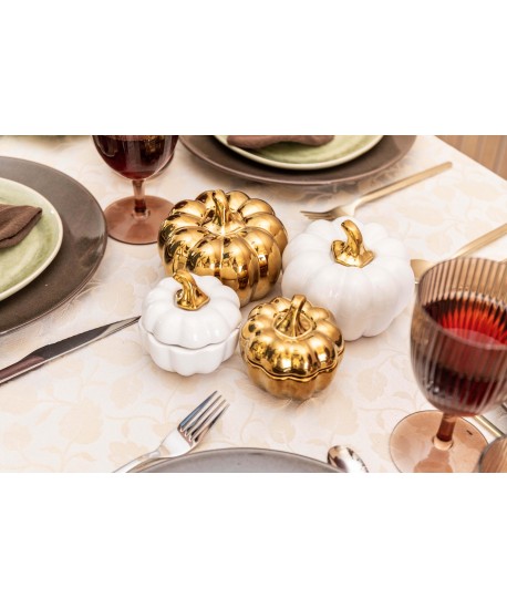 Bougeoirs citrouille blanc et doré - lot de 2