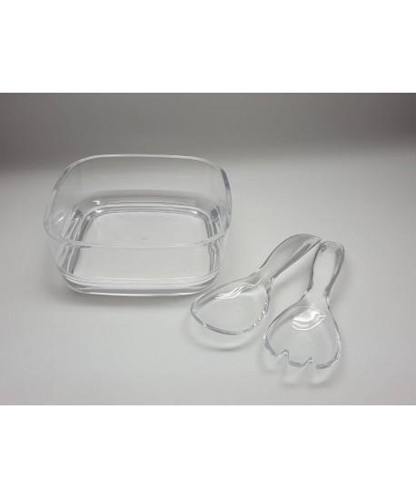 Square salad bowl and acrylic salad servers