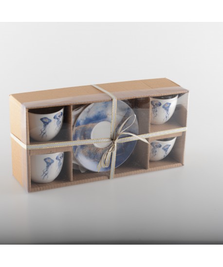 Coffee cups with jellyfish saucers - set of 4