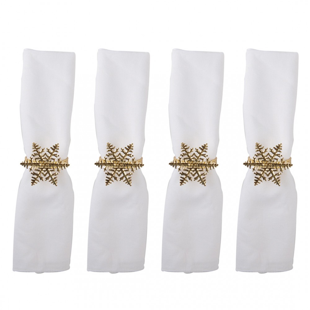 Lot de 4 ronds de serviettes flocons dorés