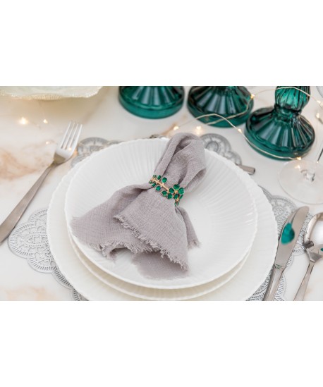 Lot de 4 ronds de serviettes dorés avec diamants verts