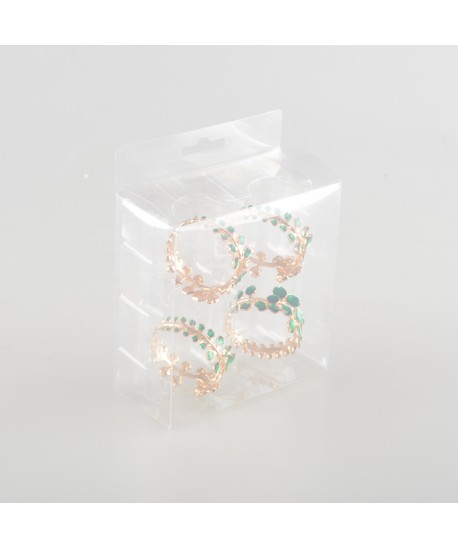 Lot de 4 ronds de serviettes dorés avec diamants verts