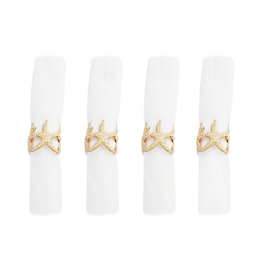 Lot de 4 ronds de serviettes étoiles de mer dorées