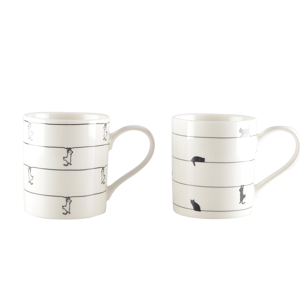 White cat design tea cups - set of 2