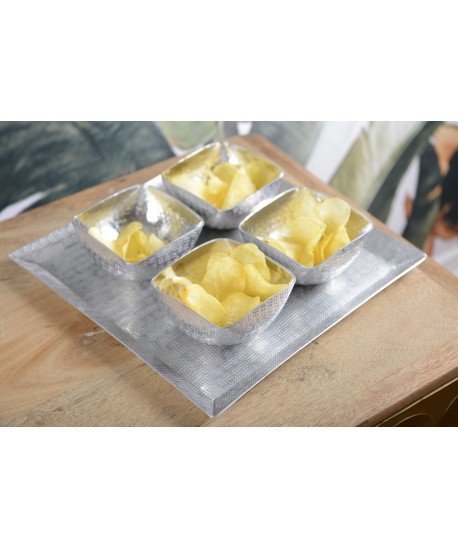 Set of 4 bowls on aluminum tray