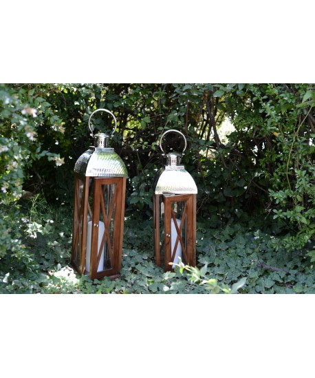 Lanterne en bois et verre grand modèle 23x23x77cm