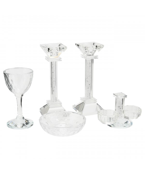 Coffret verre kiddoush salière et bougeoir shabbat