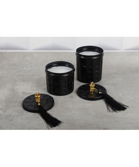 Black box with candle with tussle 8x12cm