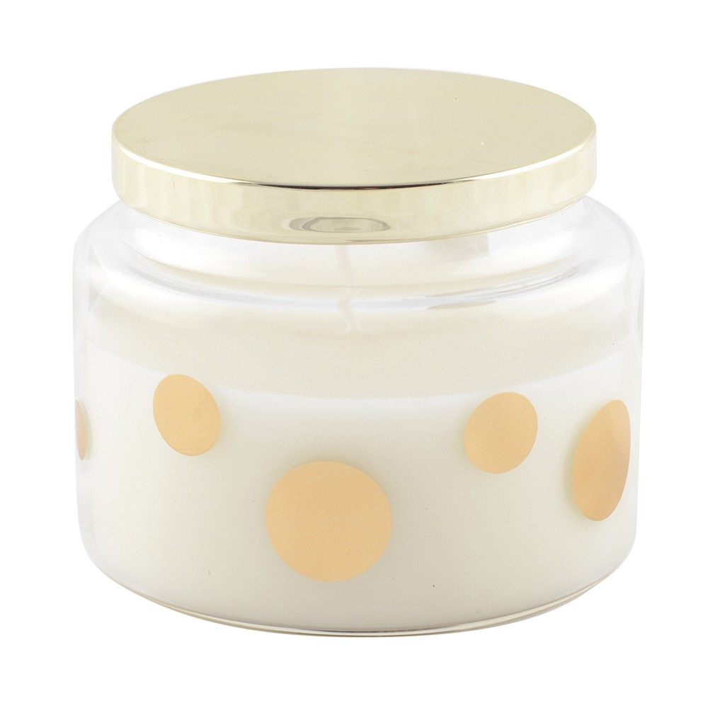 Round candle with dots and golden lid sage scent