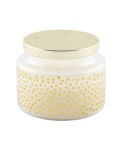 Round candle with small dots and golden cover sage scent