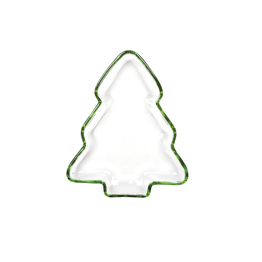 Coupelle en verre sapin bord vert 20x17x2.5cm