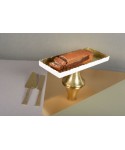 White and gold hammered cake platter on stand 35x15x12.5cm