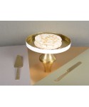 Plat à gâteaux blanc et doré martelé sur pied 30x30x12.5cm
