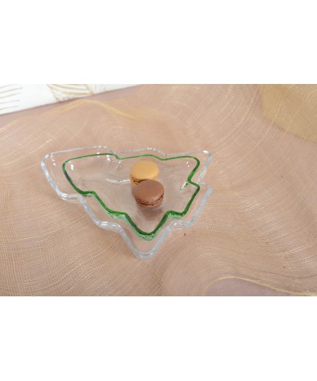 Coupelle en verre sapin bord vert 20x17x2.5cm