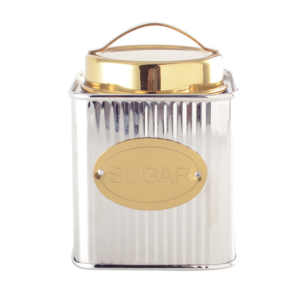 Boîte à sucre argentée et dorée 10x10x10cm