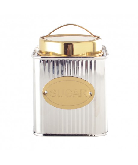 Boîte à sucre argentée et dorée 10x10x10cm