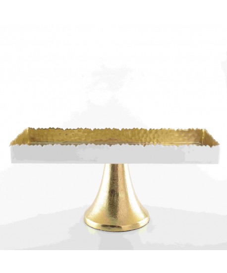 White and gold hammered cake platter on stand 35x15x12.5cm