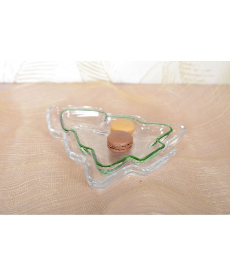Coupelle en verre sapin bord vert 20x17x2.5cm