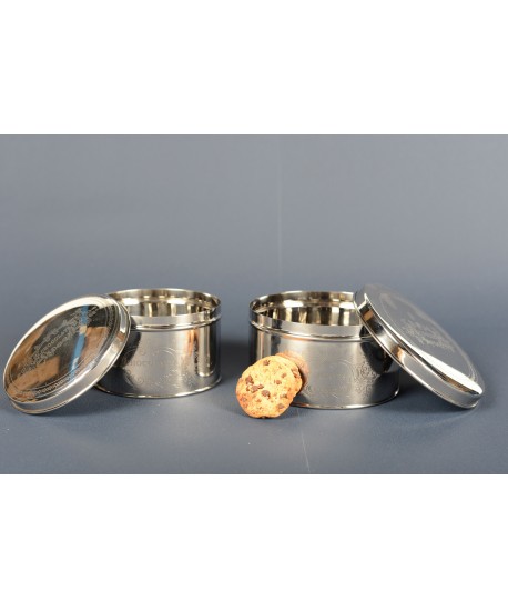 Round silver cookie box 15x15x9cm