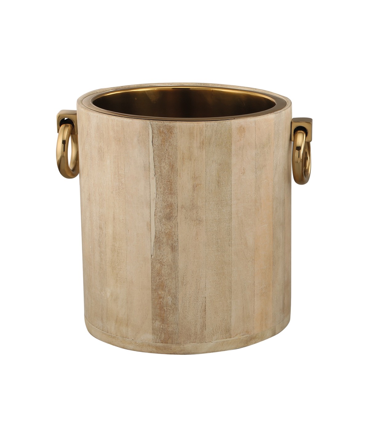 Seau à champagne en bois blanc métal doré 25x30x28cm
