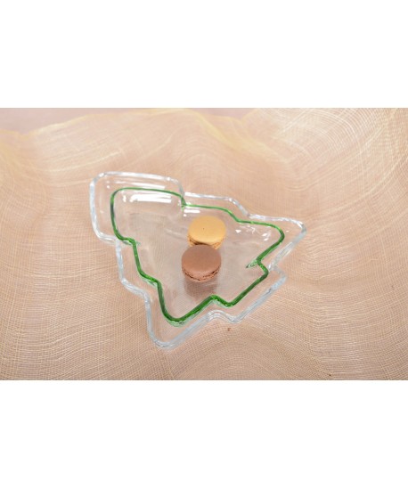 Coupelle en verre sapin bord vert 20x17x2.5cm
