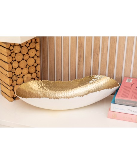 Coupe à fruits blanche et dorée martelée 47x18x10cm