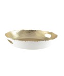 Round tray white and gold hammered 33x33x5.5cm