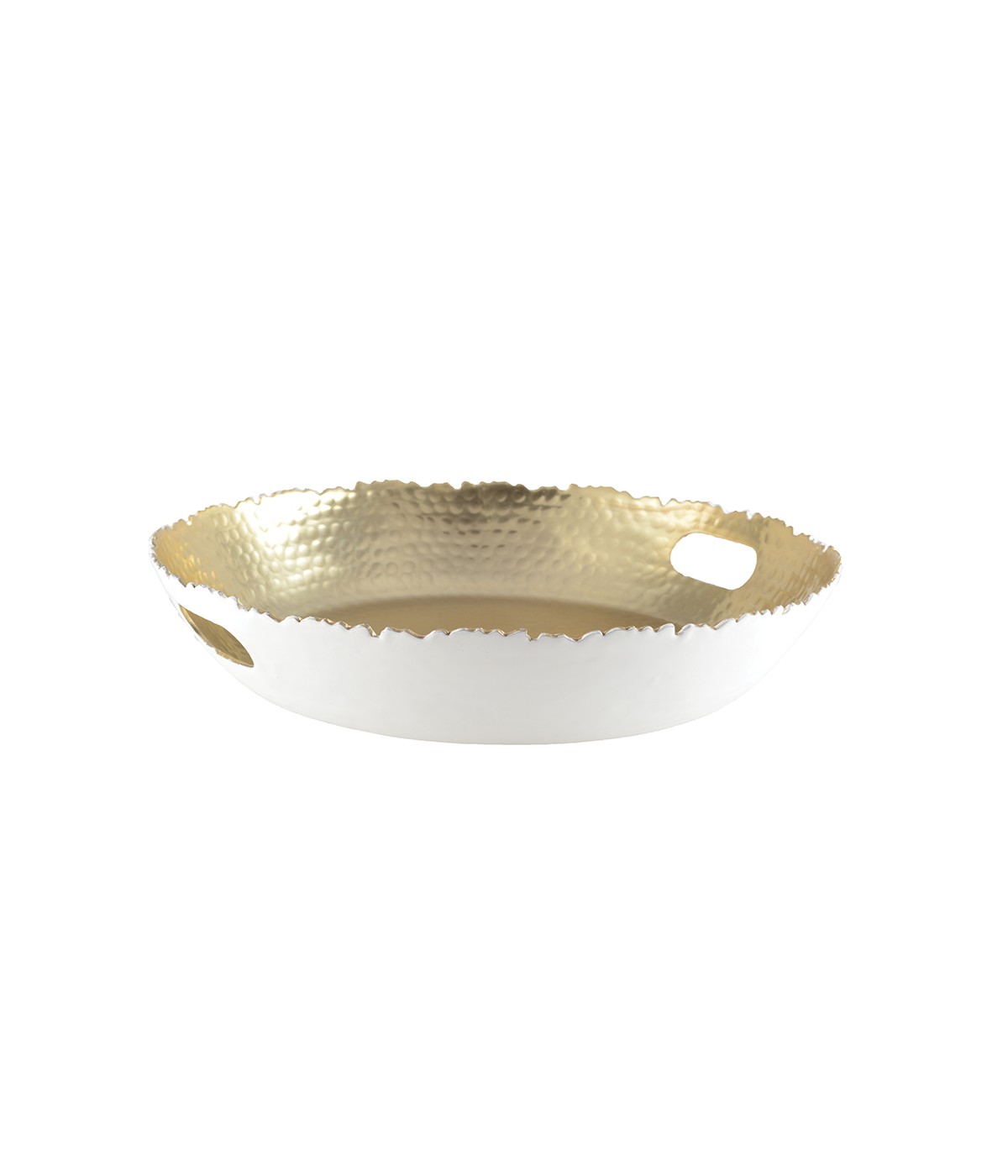 Round tray white and gold hammered 33x33x5.5cm