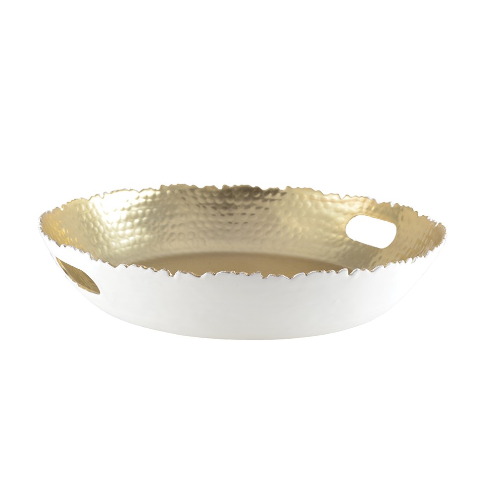 Round tray white and gold hammered 33x33x5.5cm