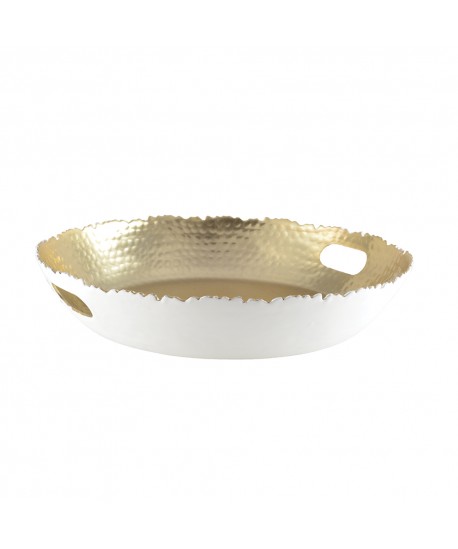 Round tray white and gold hammered 33x33x5.5cm