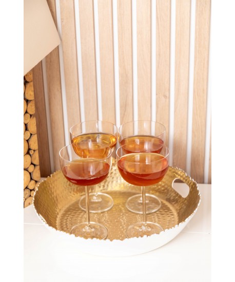 Round tray white and gold hammered 33x33x5.5cm