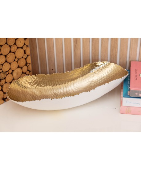 Coupe à fruits blanche et dorée martelée 47x18x10cm